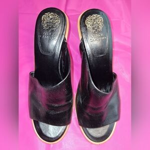 Vince Camuto Black Leather Open-Toe Mules